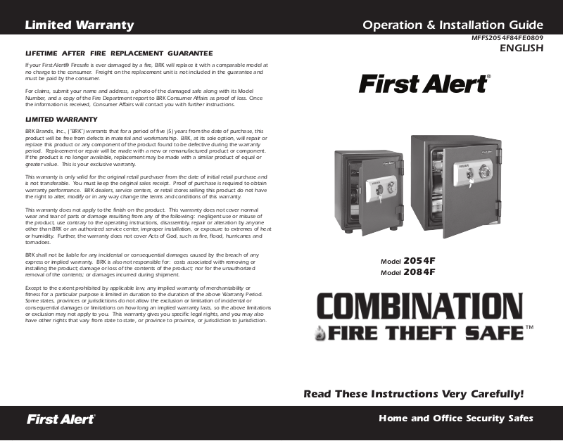 First Alert 2054F, 2084F User Manual