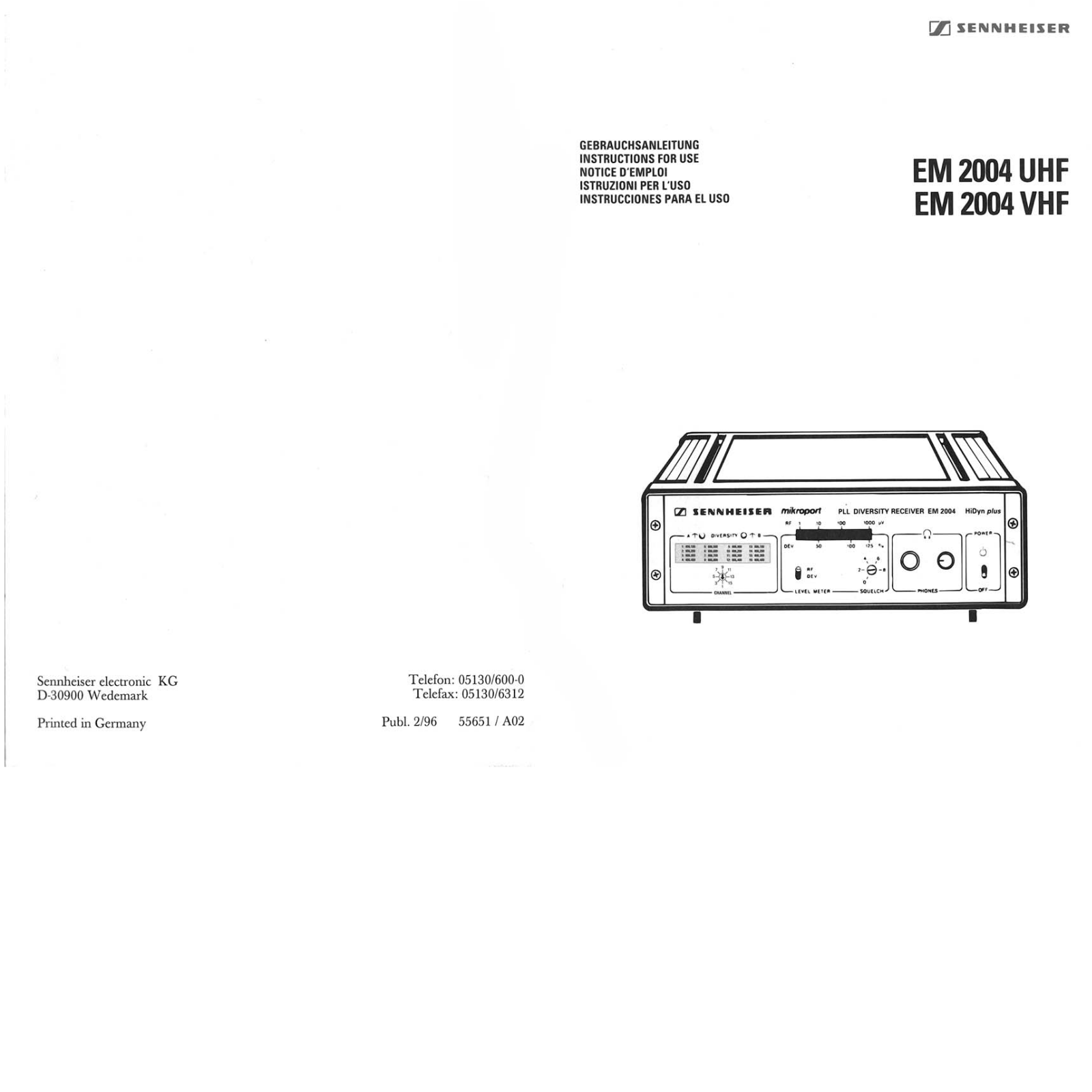 Sennheiser EM 2004 UHF, EM 2004 VHF User Manual