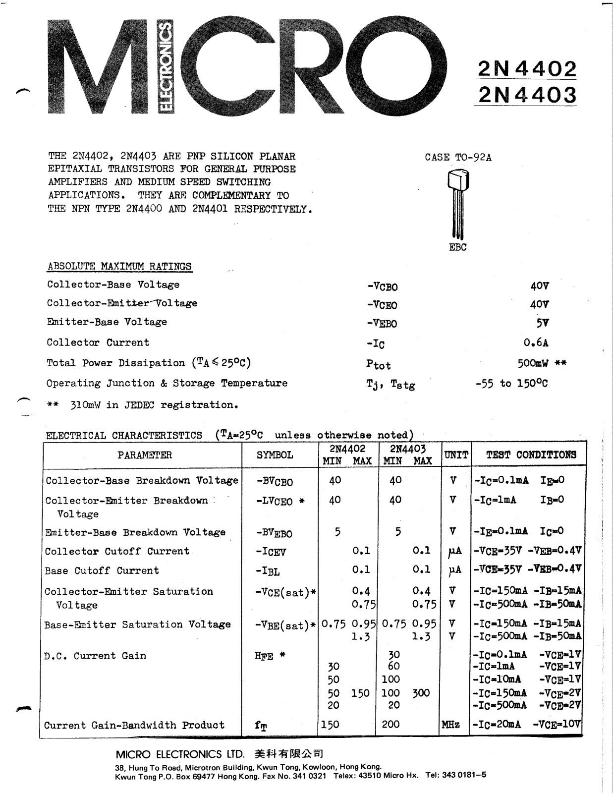 ME 2N4403, 2N4402 Datasheet