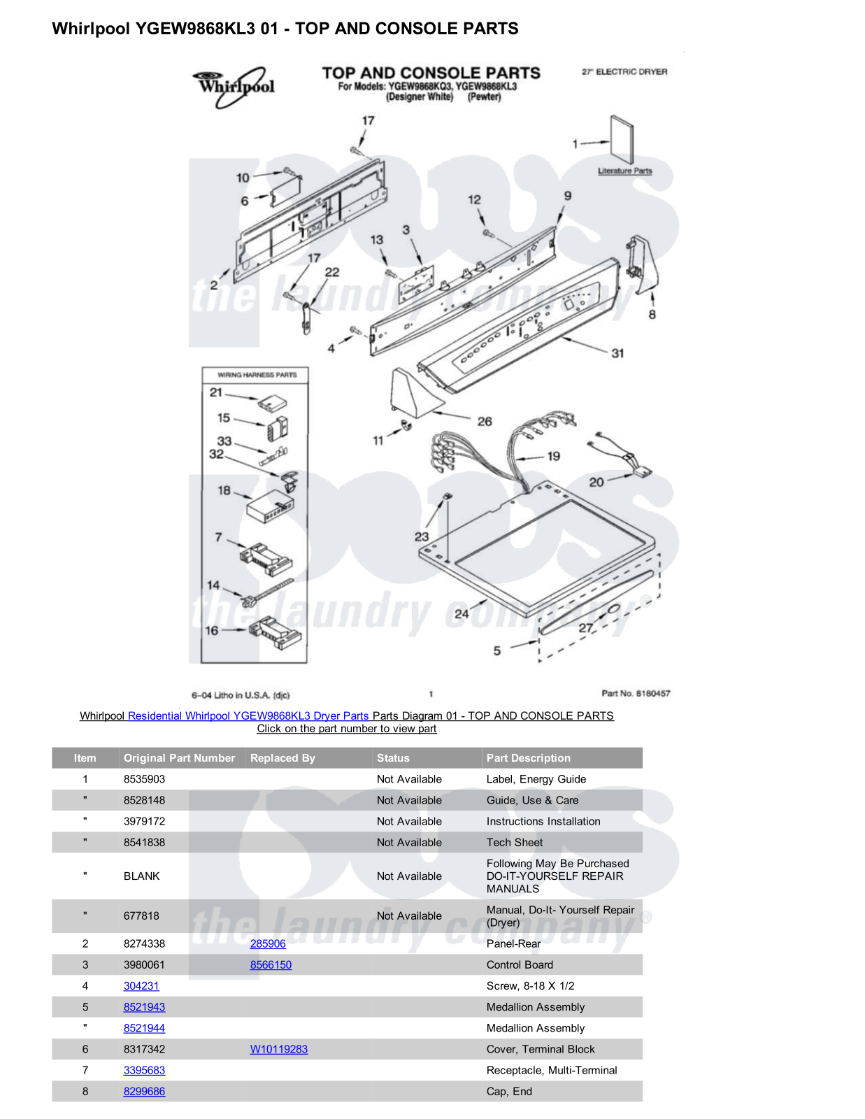 Whirlpool YGEW9868KL3 Parts Diagram