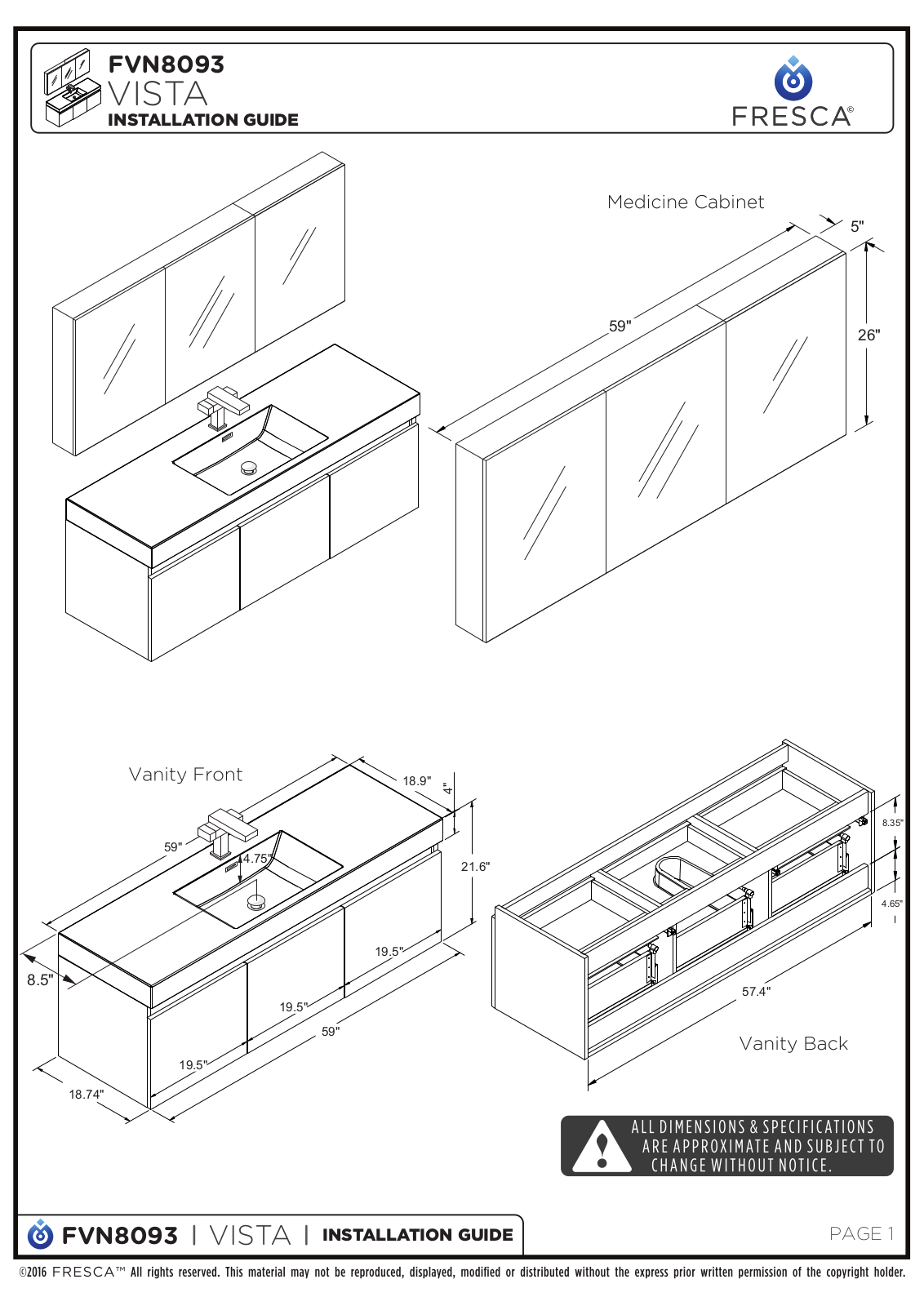 Fresca FVN8093TK Installation Manual