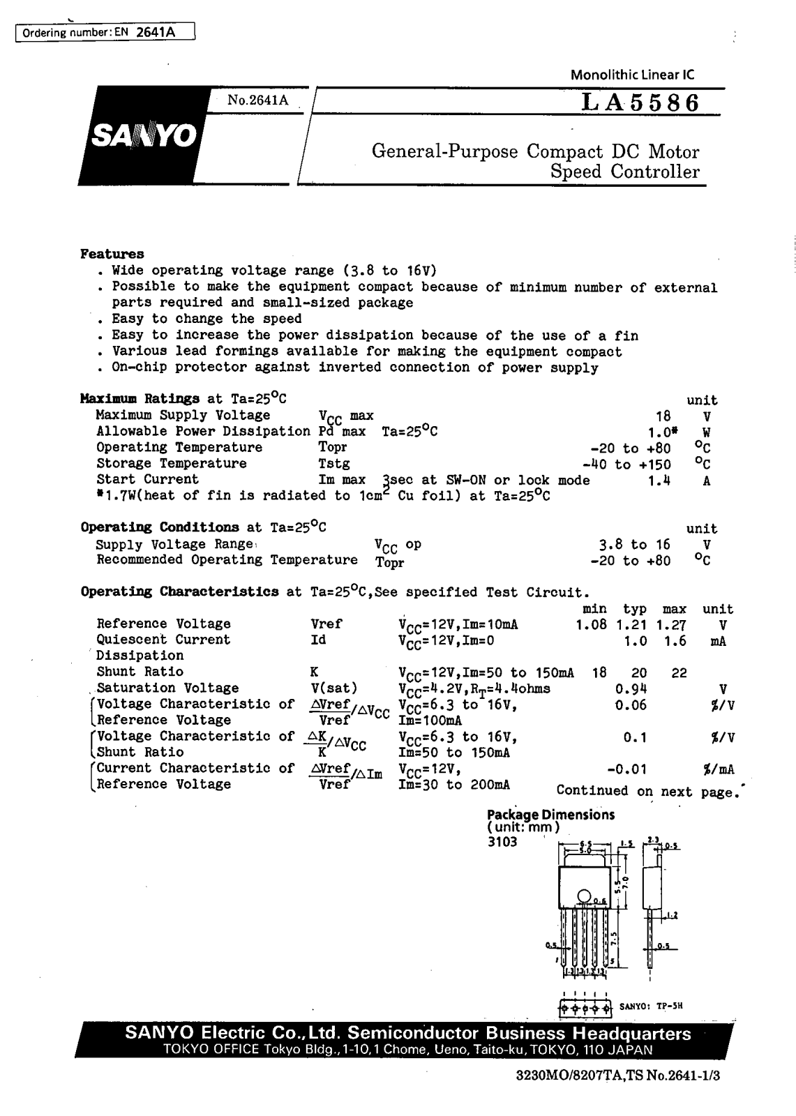 SANYO LA5586 Datasheet