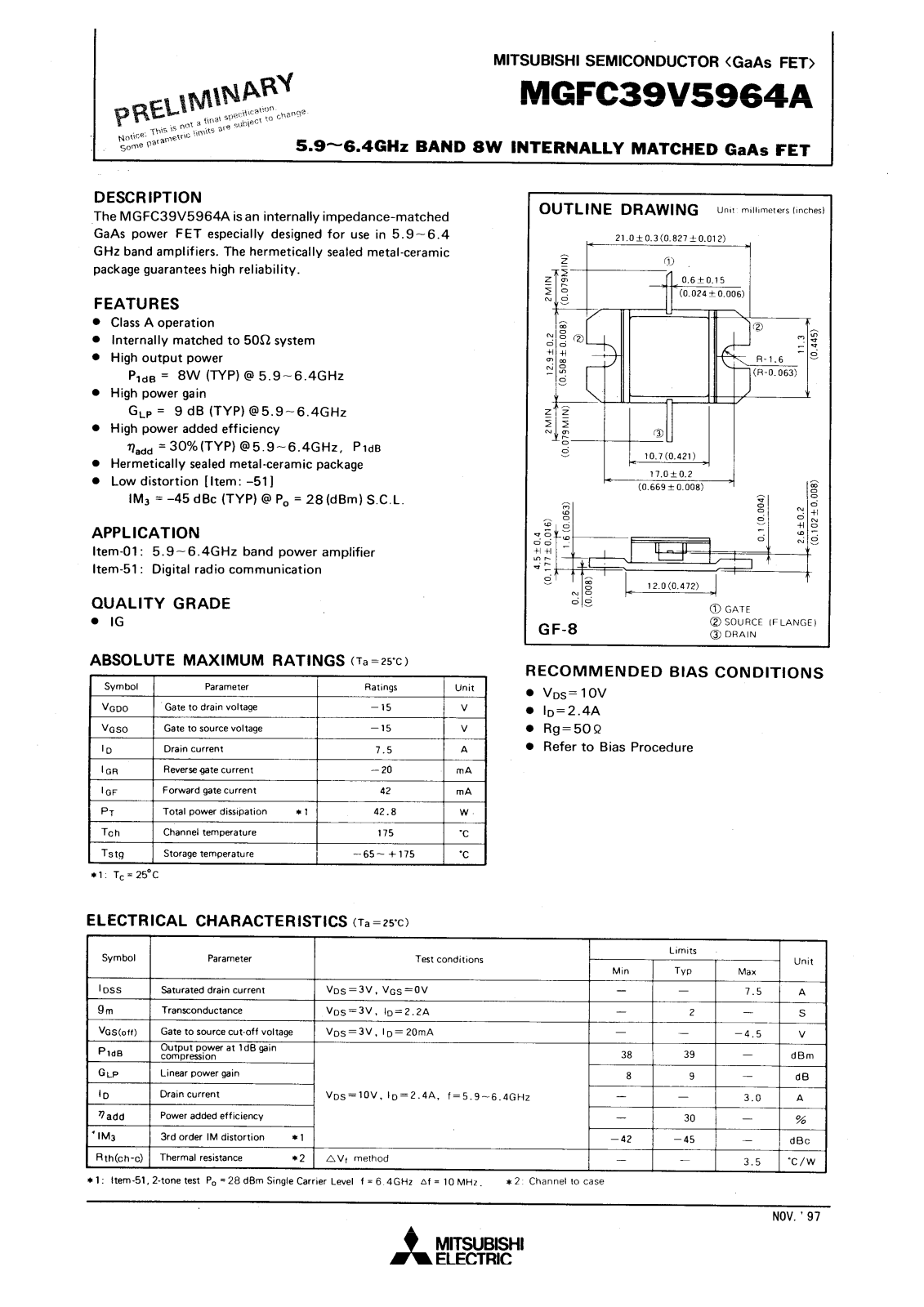 Mitsubishi MGFC39V5964A Datasheet