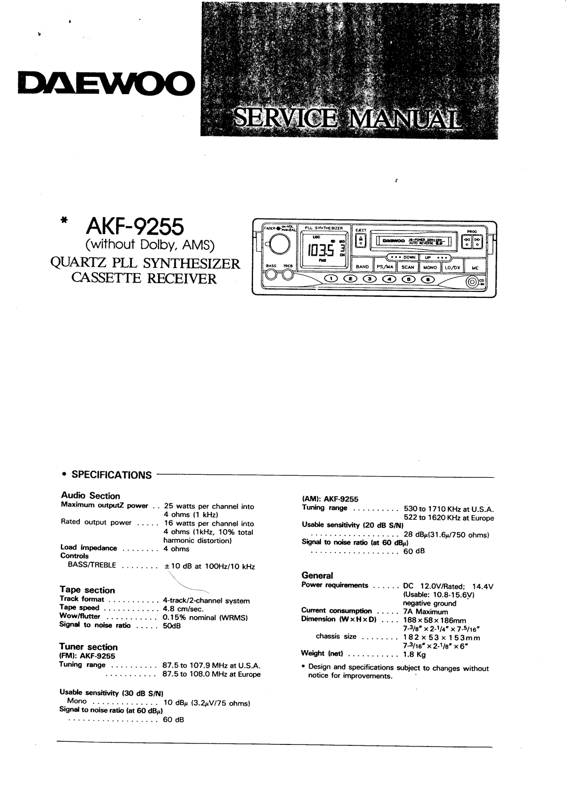 DAEWOO AKF9255 Service Manual