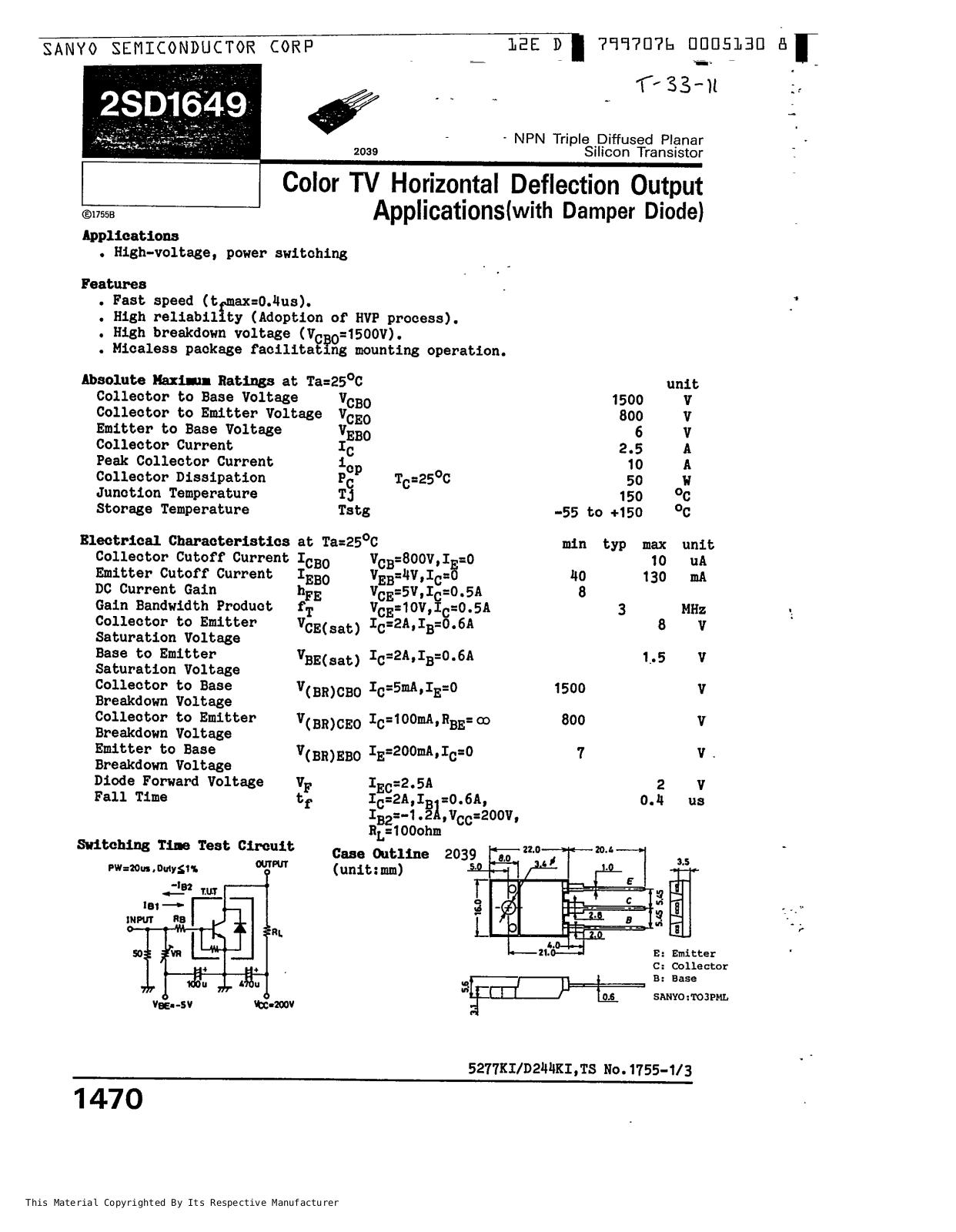 Sanyo 2sd1649 Datasheet - ManualMachine.com