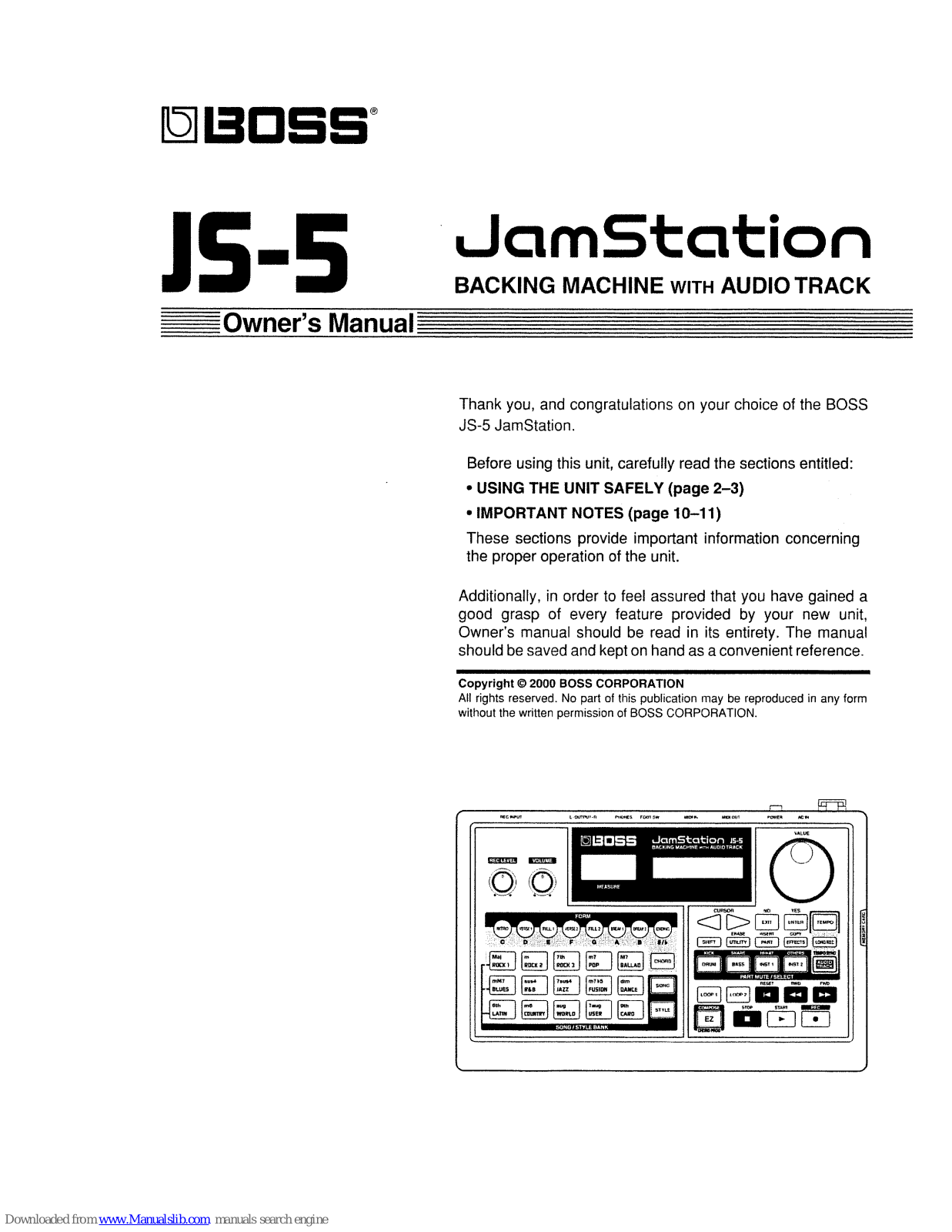 Boss J5-5 JamStation, JamStation JS-5 Owner's Manual