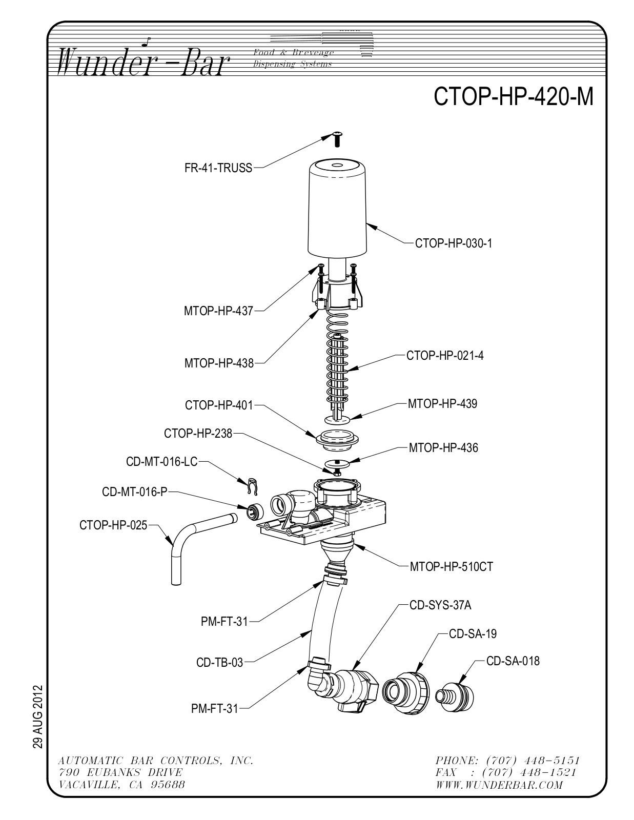 Wunder Bar CTOP-HP-420-M Parts List