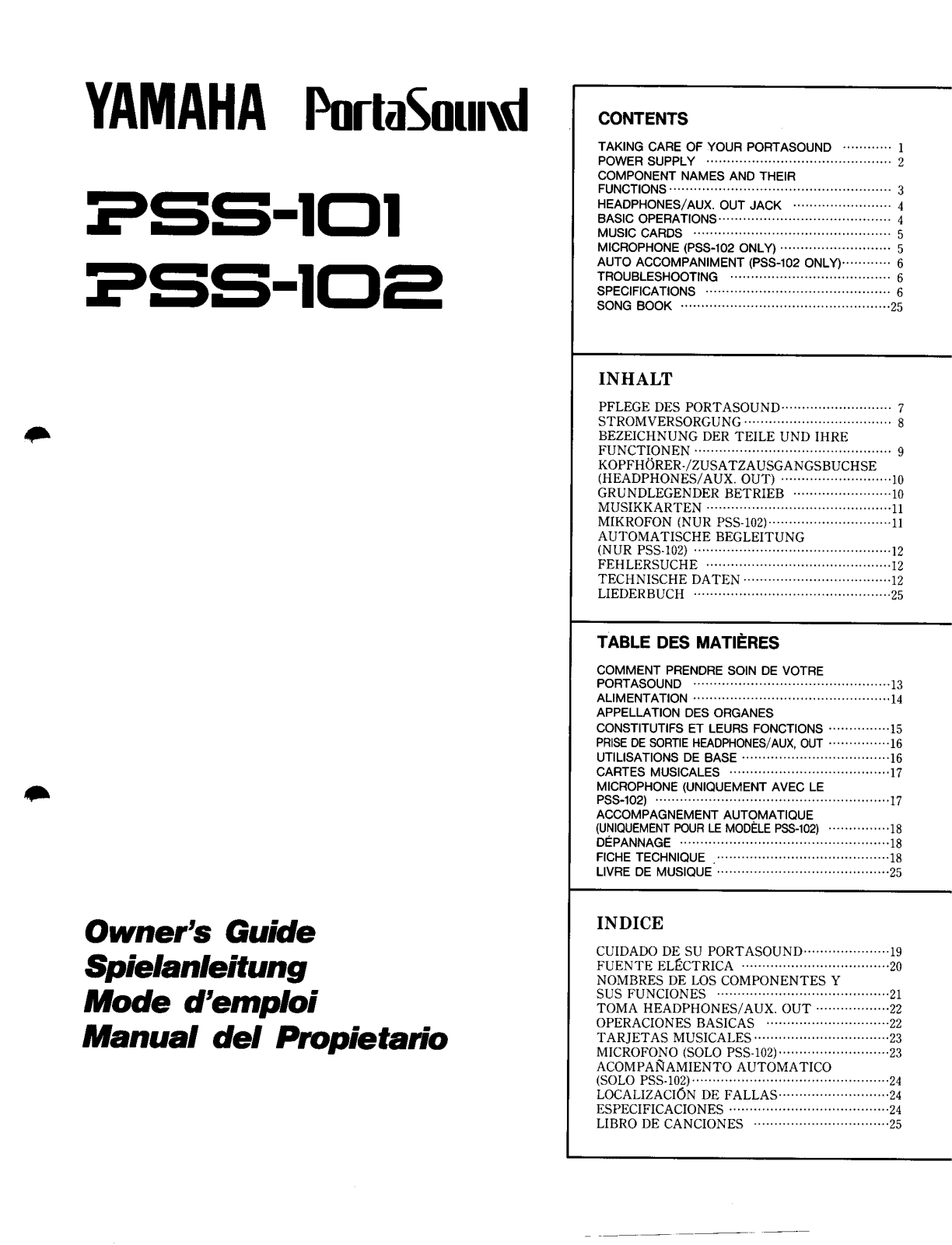 Yamaha PSS102, PSS102E User Manual