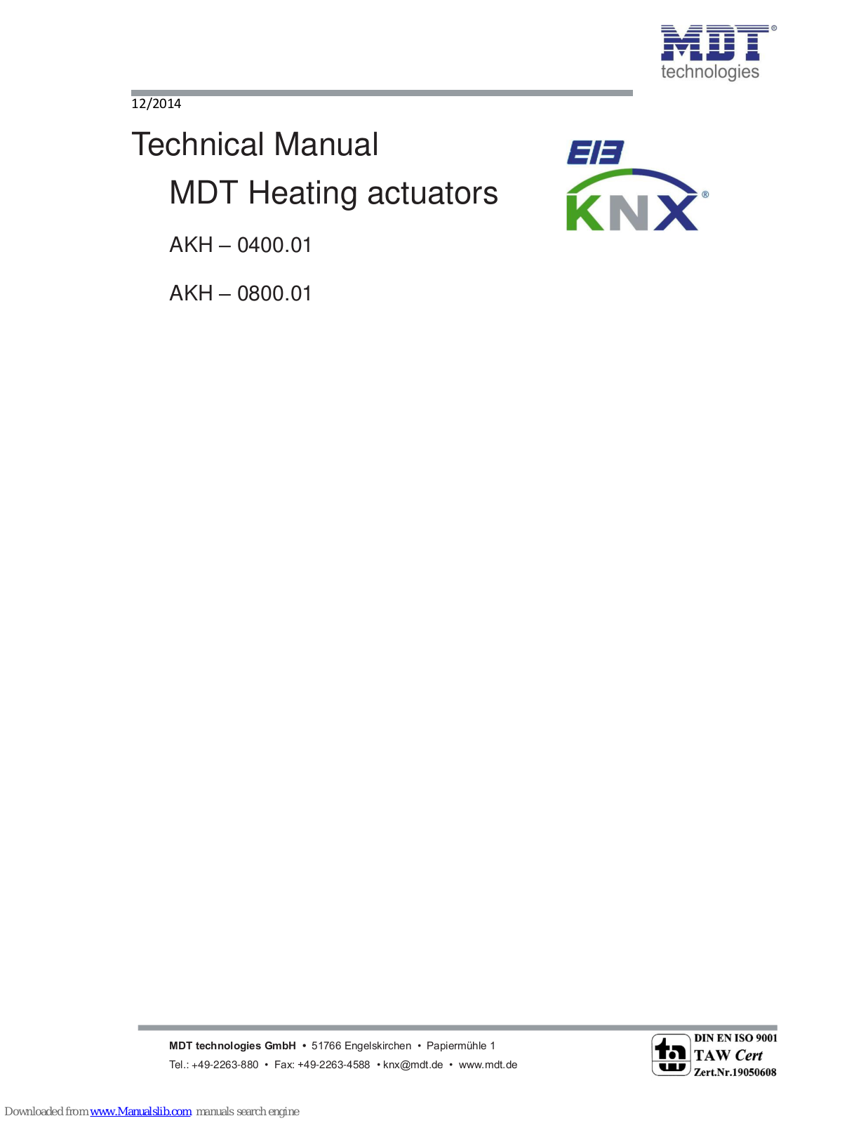 MDT Technologies AKH-0400.01, AKH – 0800.01 Technical Manual - ManualMachine.com