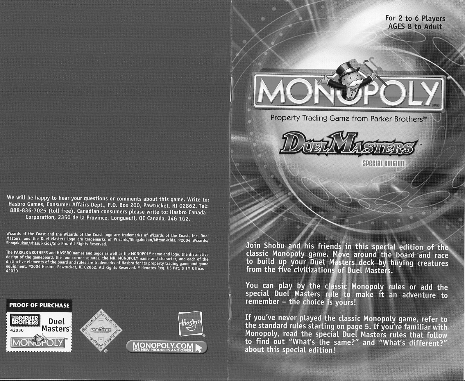 HASBRO Monopoly Duel Masters Special Edition User Manual