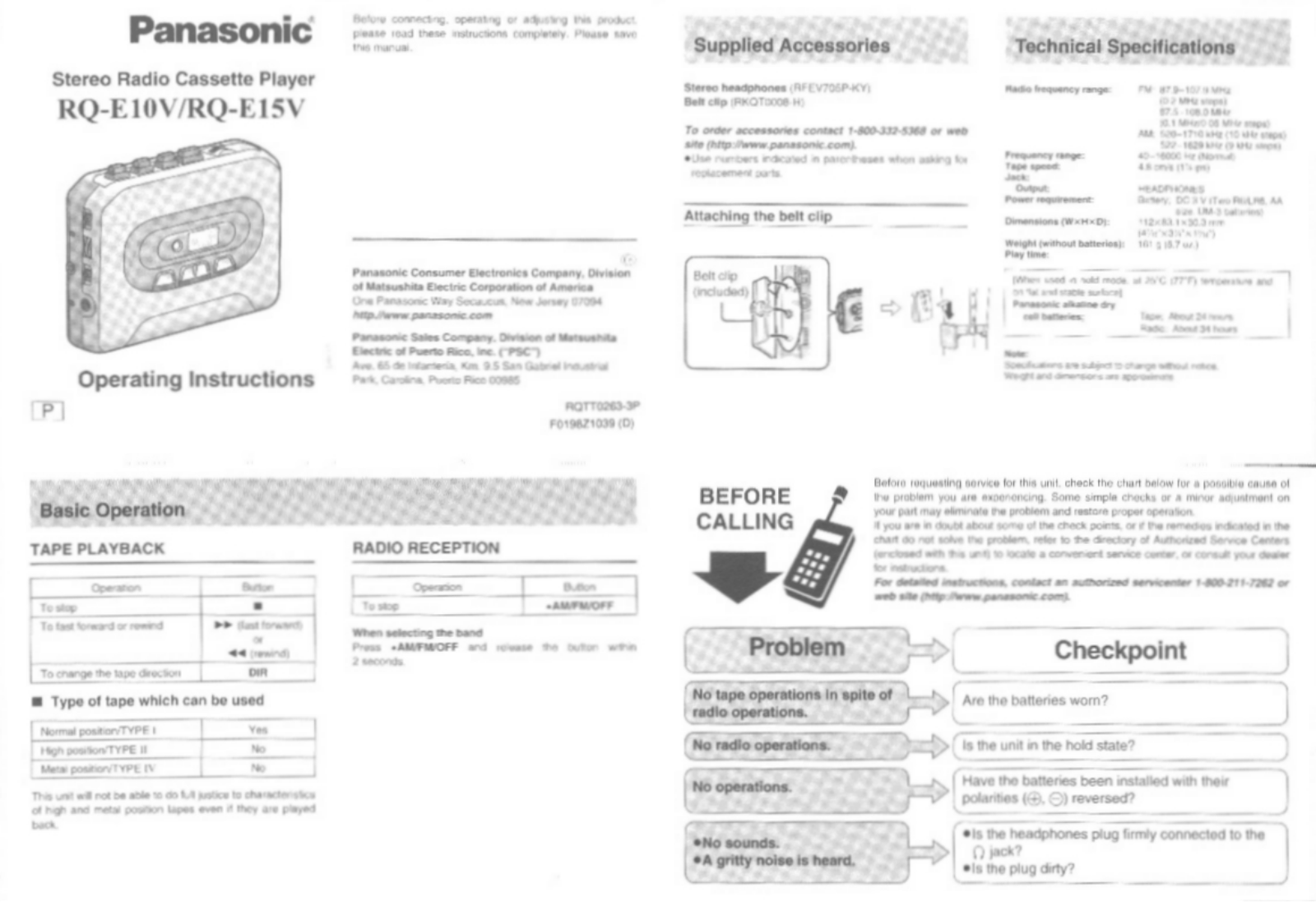 Panasonic RQ-E15V User Manual