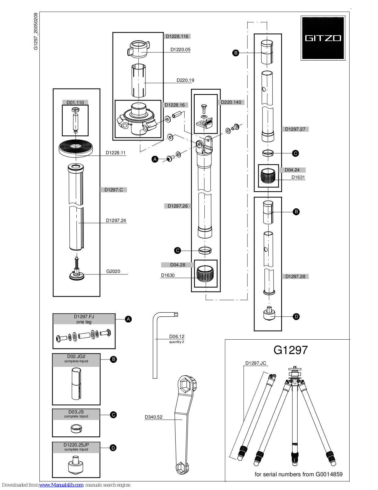 Gitzo Reporter Basalt Performance G1297 G1297 G1297, G1297 G1297 G1297 Parts List