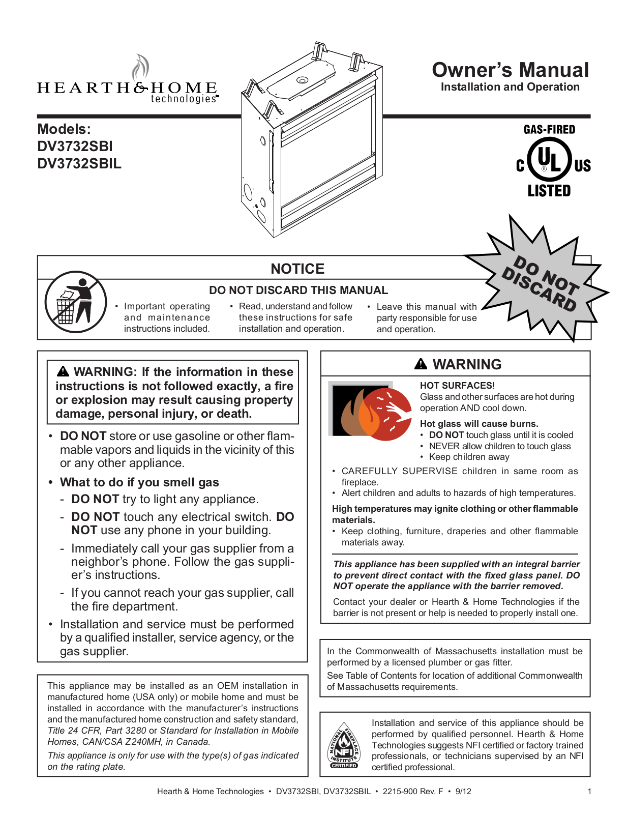 Hearth and Home Technologies DV3732SBIL, DV3732SBI User Manual