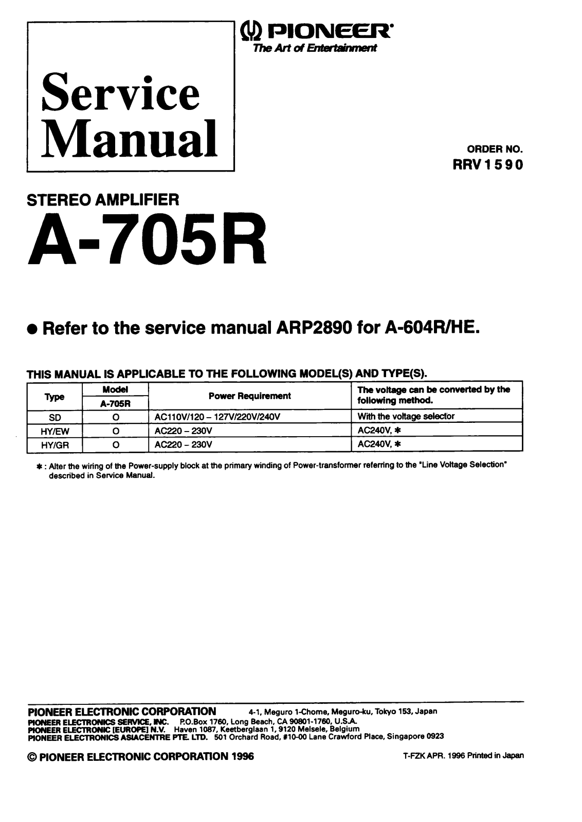 Pioneer A-705-R Service manual