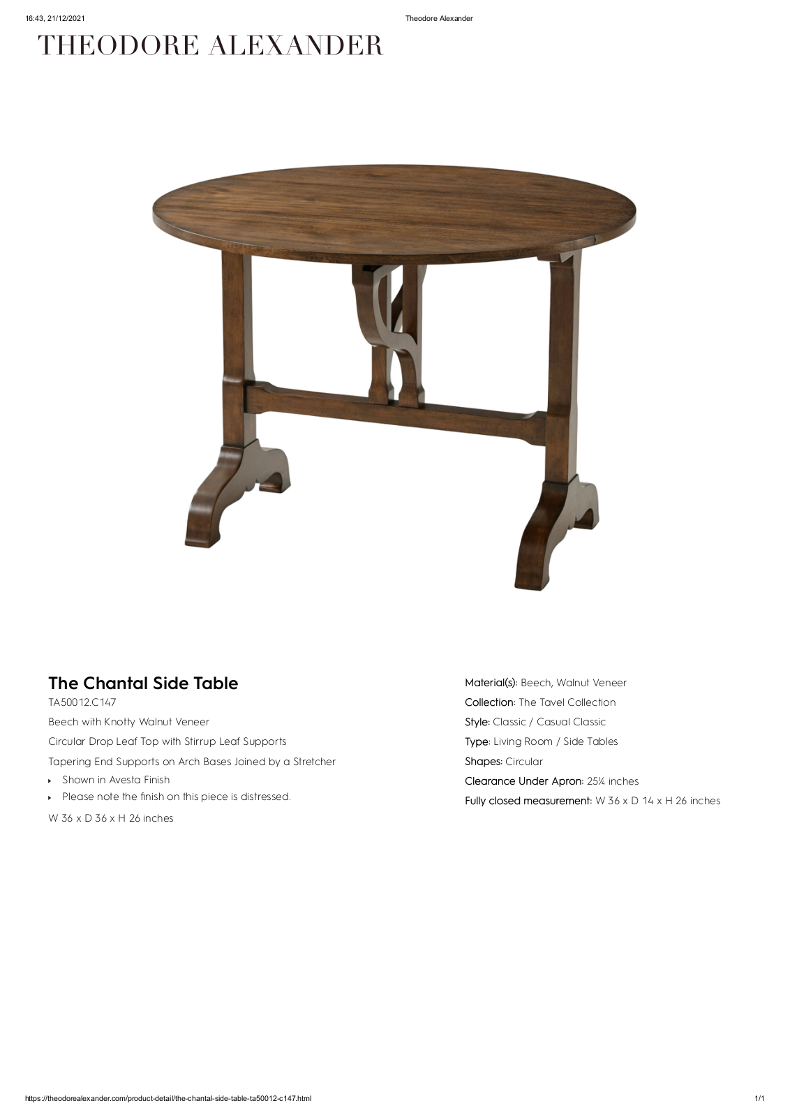 Theodore Alexander FPLJ3968 Specifications - ManualMachine.com
