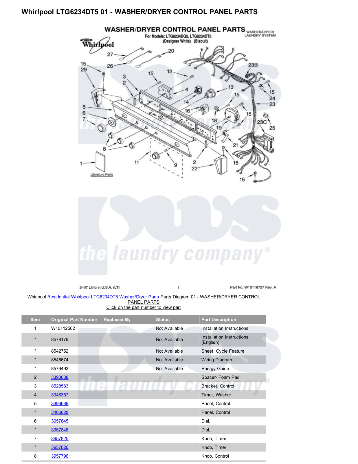 Whirlpool LTG6234DT5/Dryer Parts Diagram