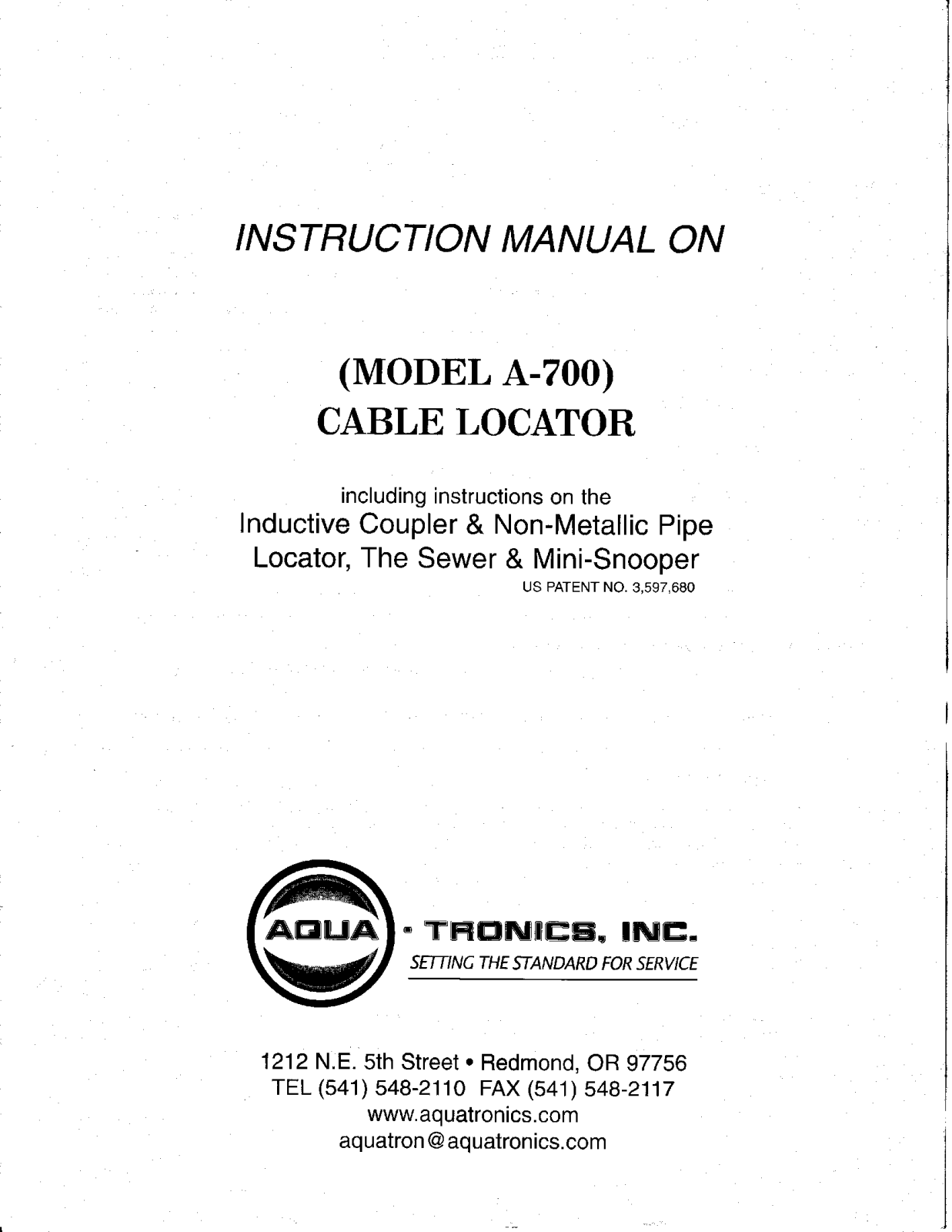 Aqua-Tronics CABLE LOCATOR A-700 User Manual