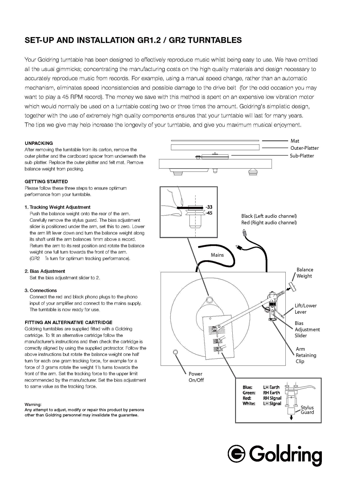 Lenco Goldring-GR-2 Owners Manual