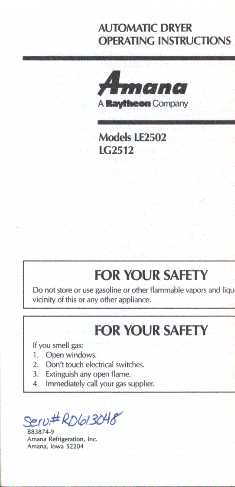 Amana LG2512 User Manual