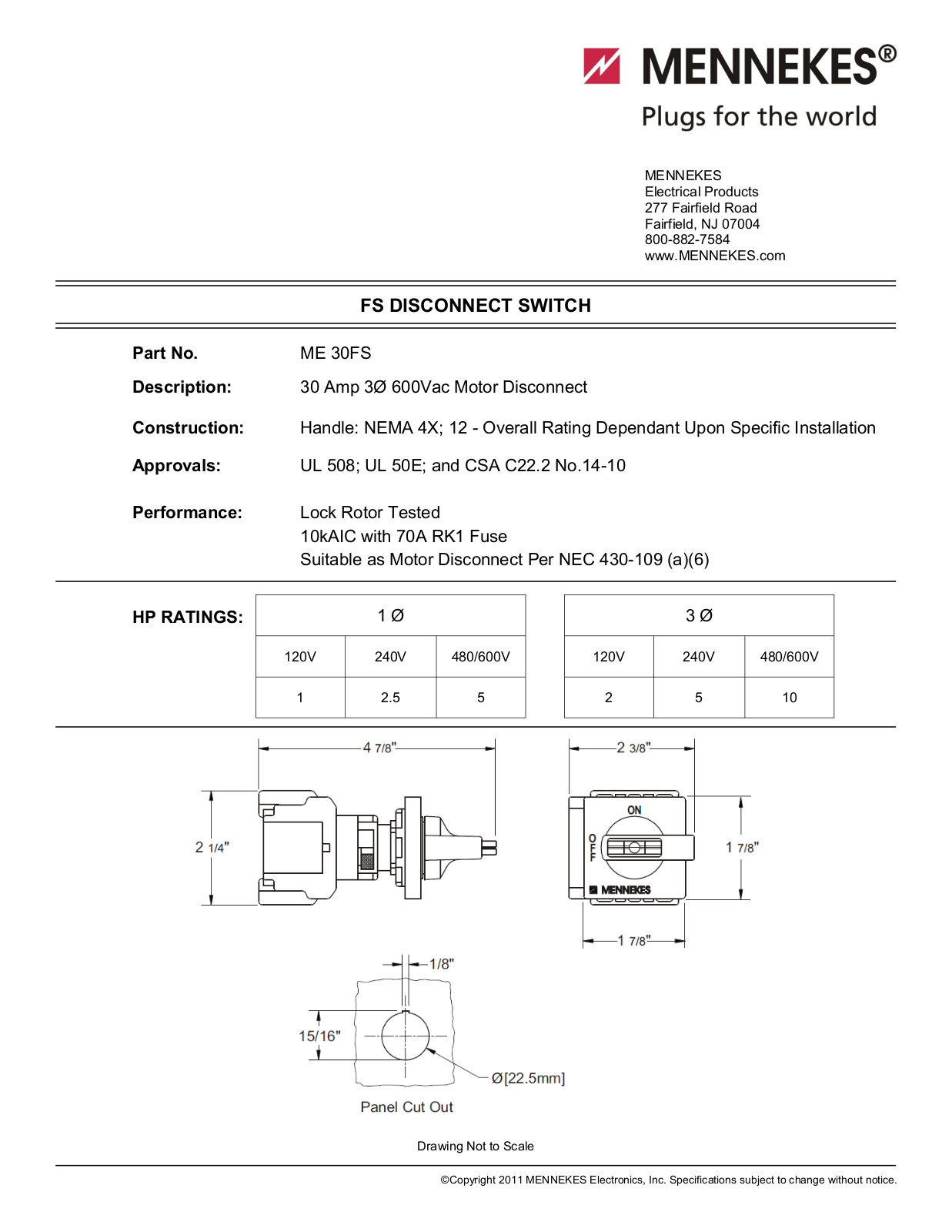 Mennekes Electrical Products ME30FS Data sheet