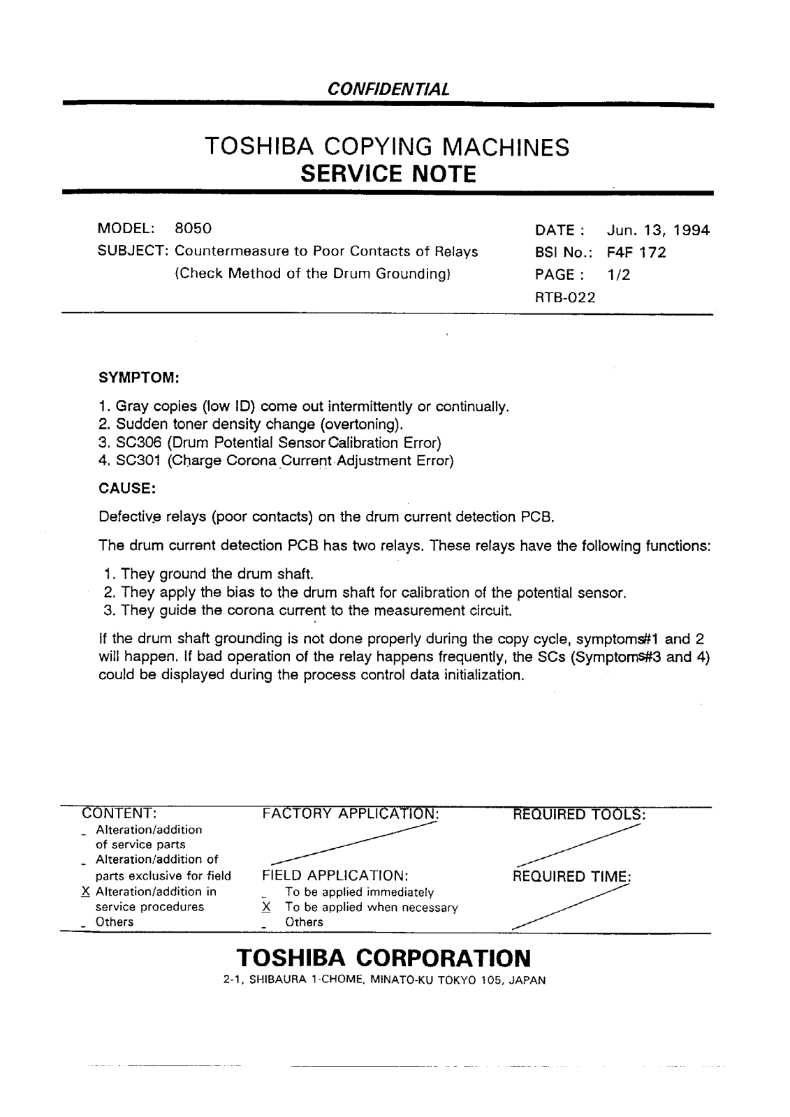 Toshiba f4f172 Service Note