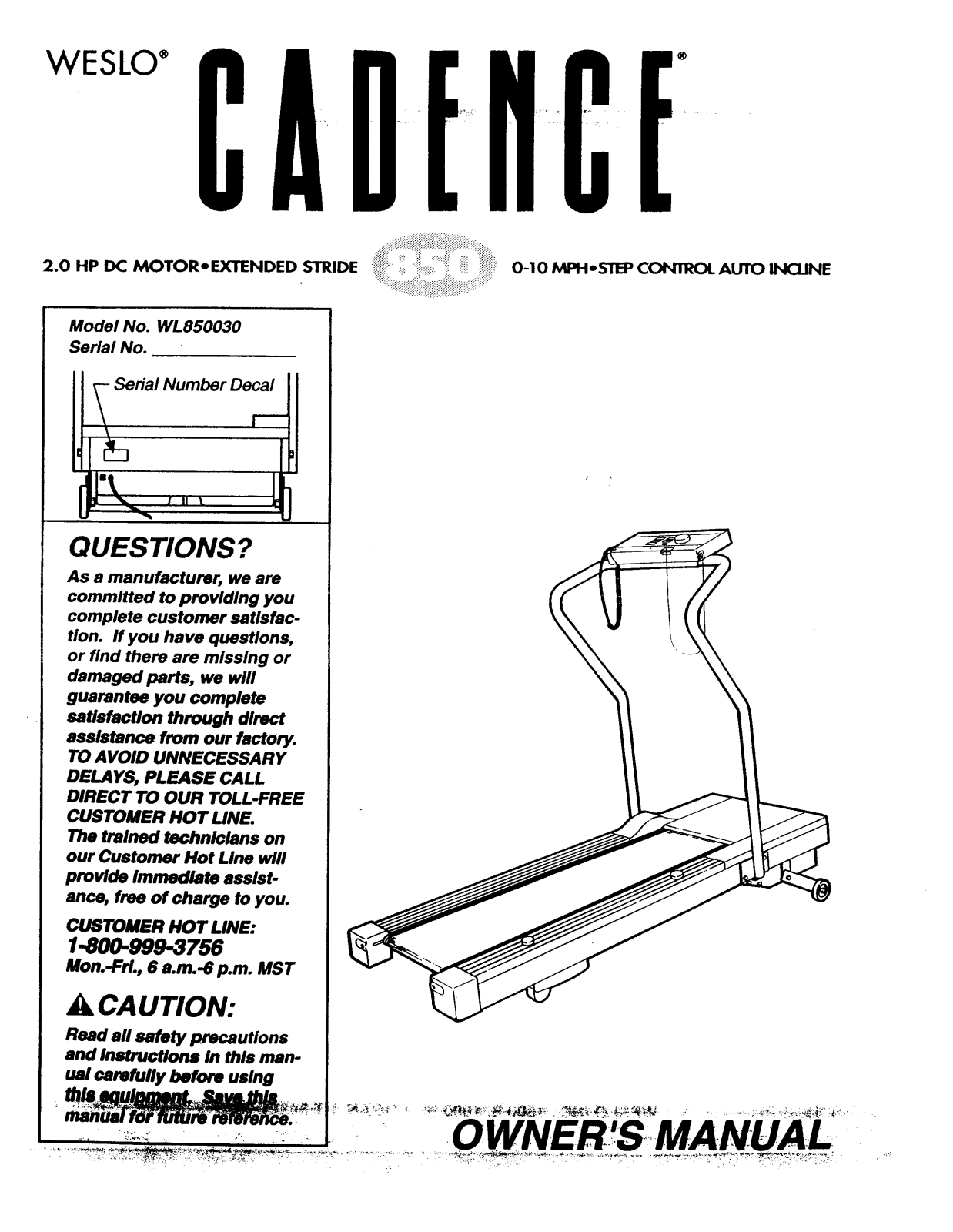 Weslo WL850030 Owner's Manual