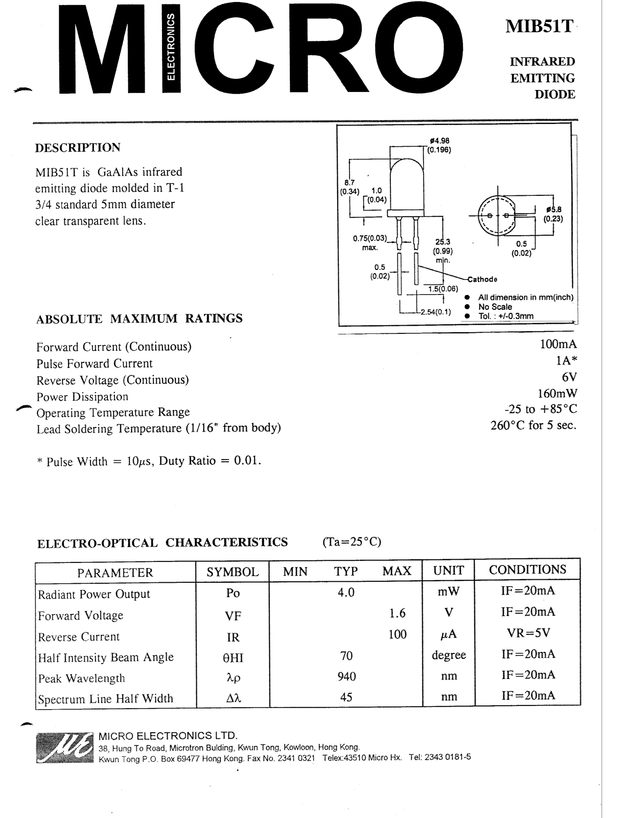 MICRO MIB51T Datasheet