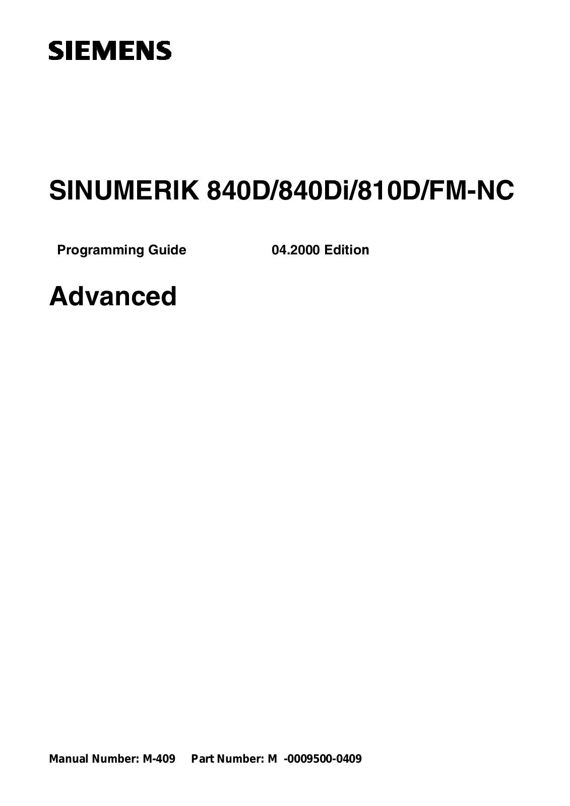 Siemens sinumerik 840d, sinumerik fm-nc, sinumerik 840di, sinumerik 810d Programming Manual