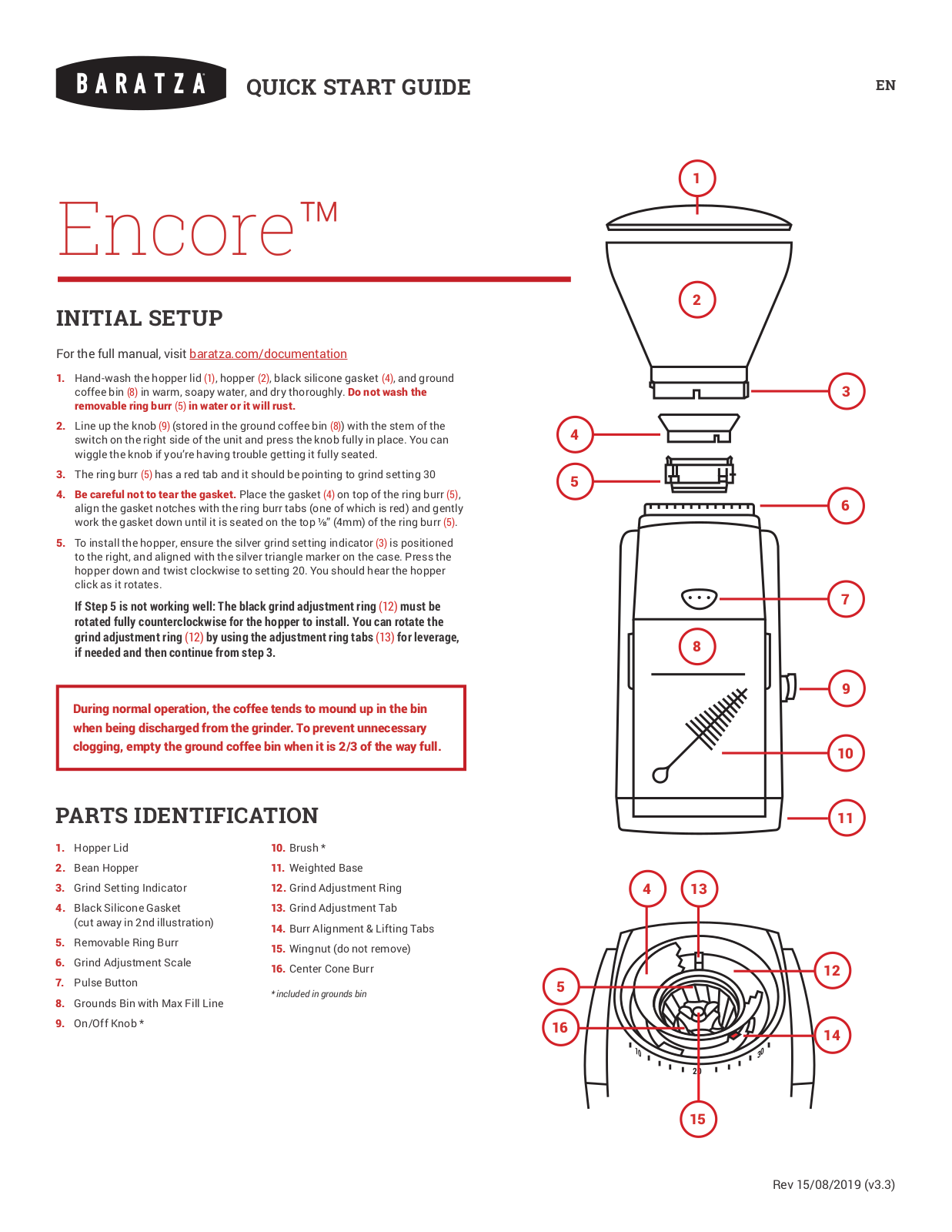 Baratza Encore Quick Start Manual