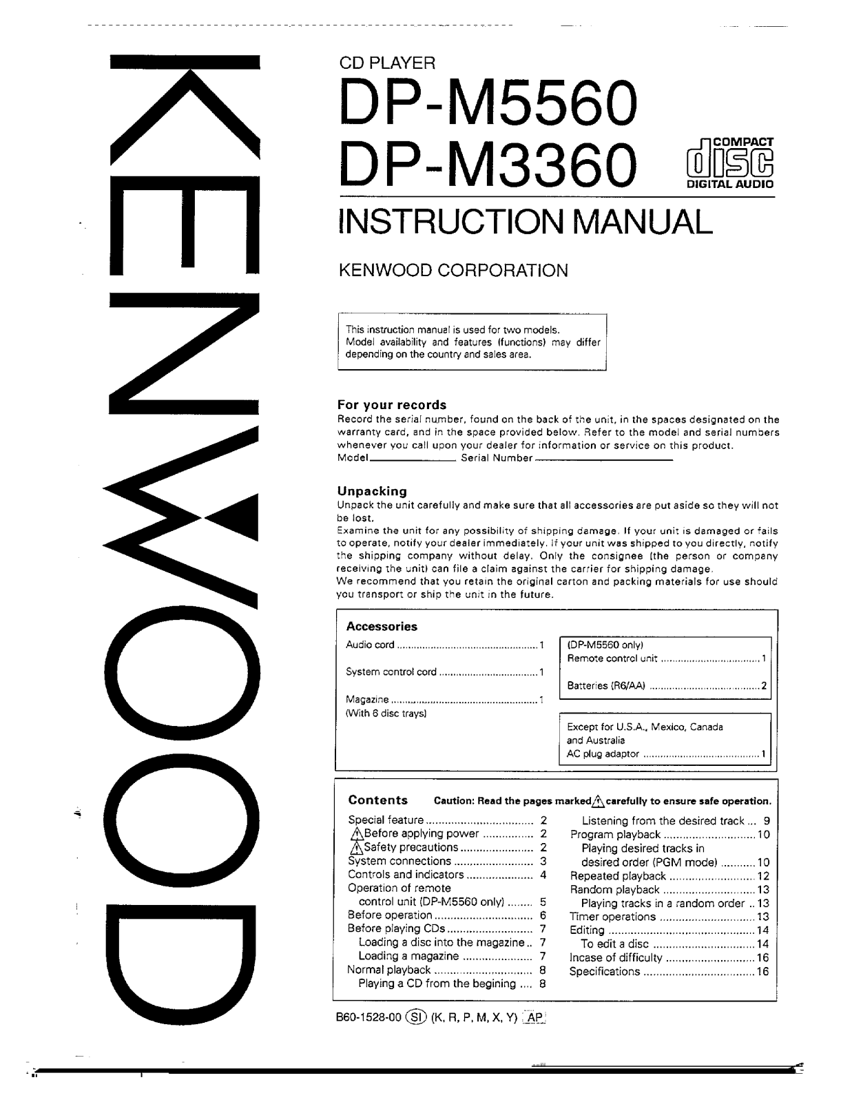 Kenwood DP-M3360, DP-M5560 Owner's Manual