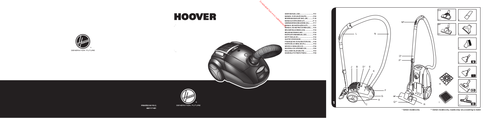 HOOVER TE70, TE55 User Manual