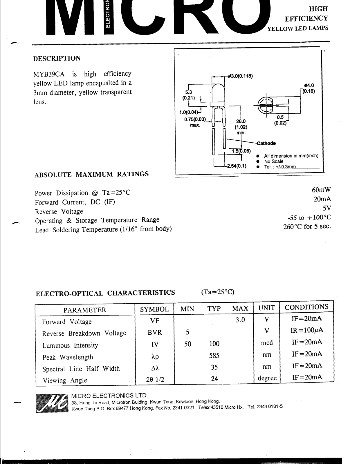 MICRO MYB39CA Datasheet