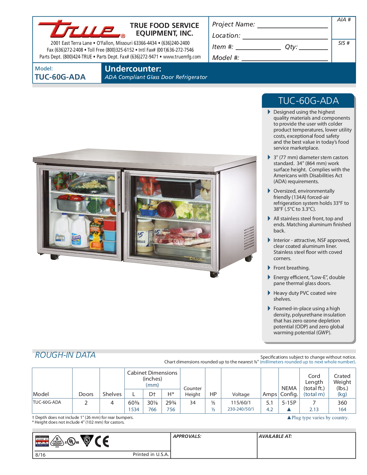 True TUC-60G-ADA User Manual