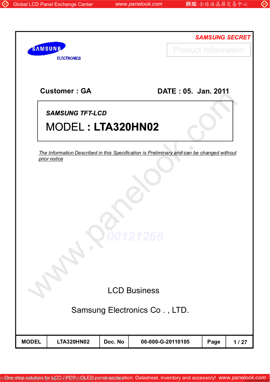 SAMSUNG LTA320HN02 Specification