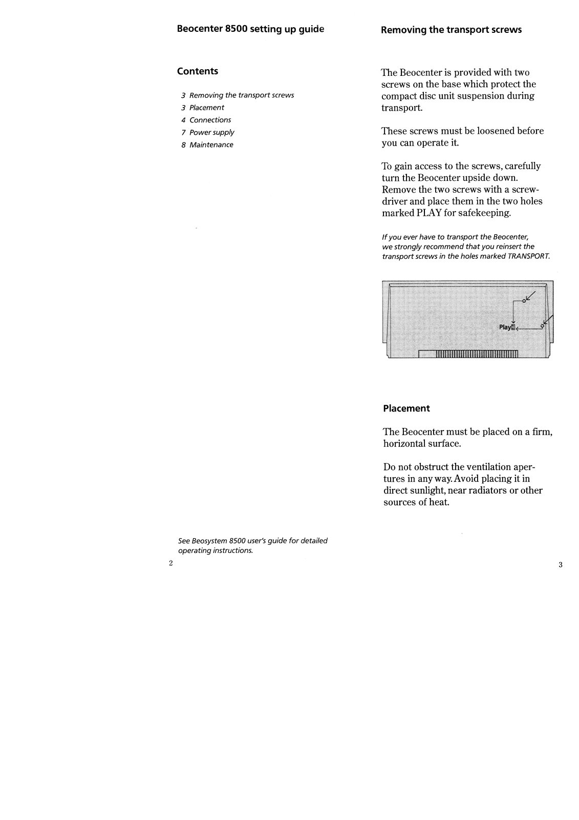 Bang Olufsen Beocenter 8500 Owners Manual