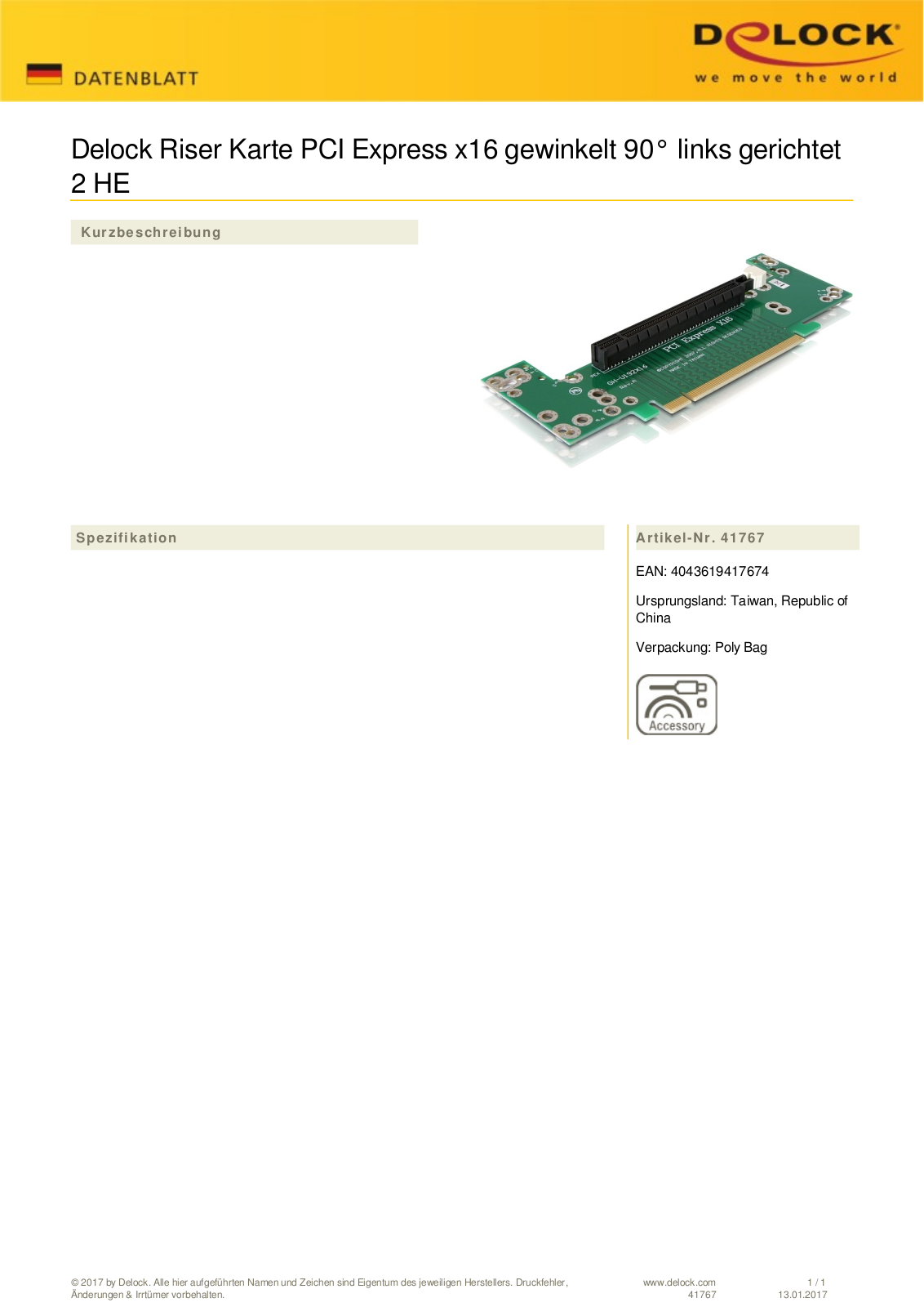 DeLOCK riser card PCIe x16, 2U User Manual