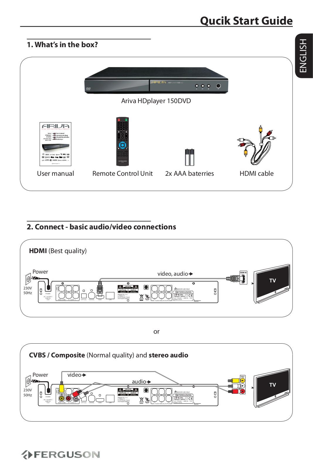 Ferguson Ariva HDplayer 150DVD User Manual