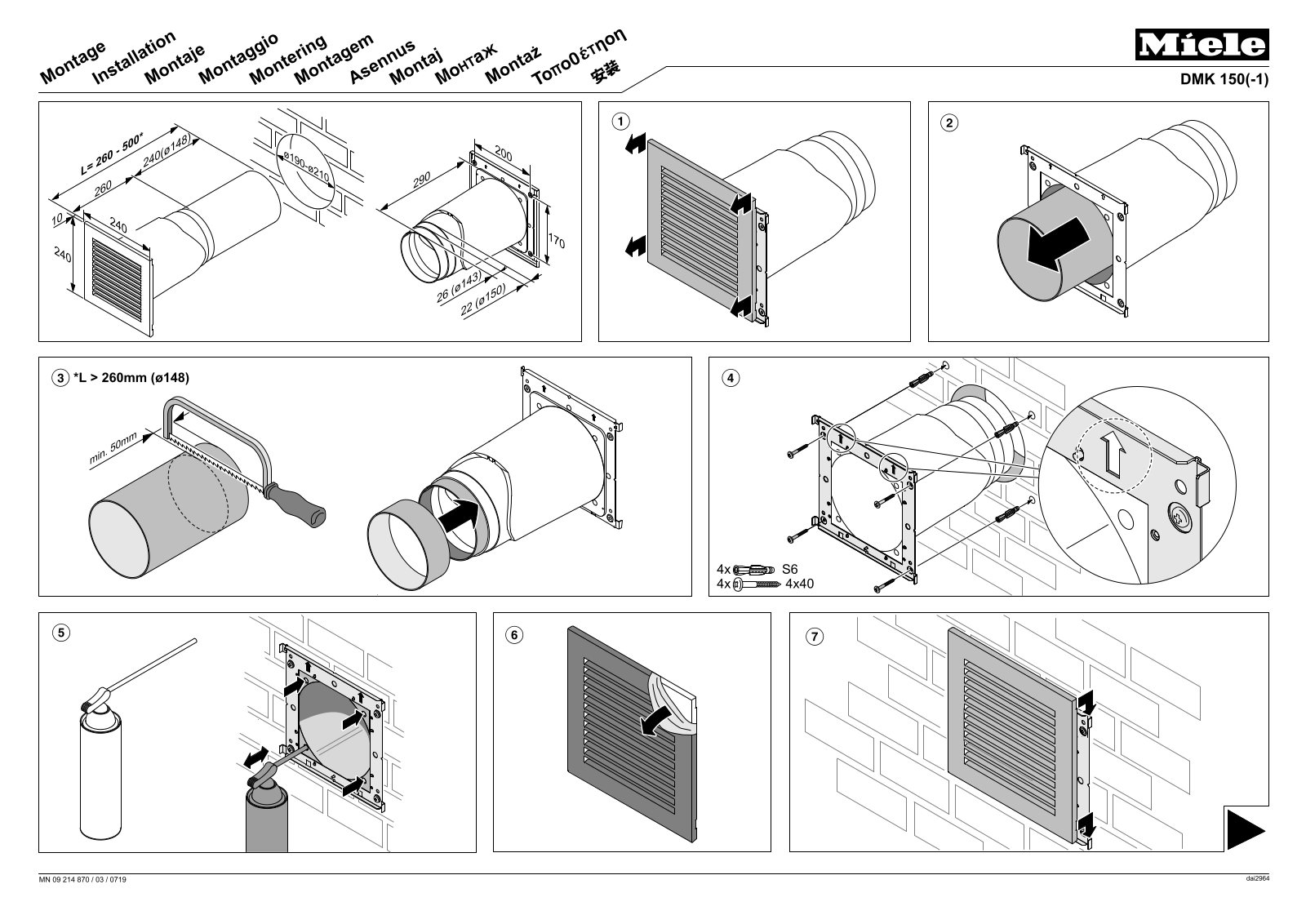 Miele DMK 150, DMK 150-1 Installation Plan