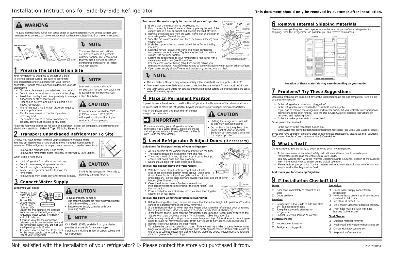 Frigidaire BGHS2634KE0, BGHS2634KP0, BGHS2644KF0, FGHC2334KE1, FGHC2369KE0 Installation Guide - ManualMachine.com