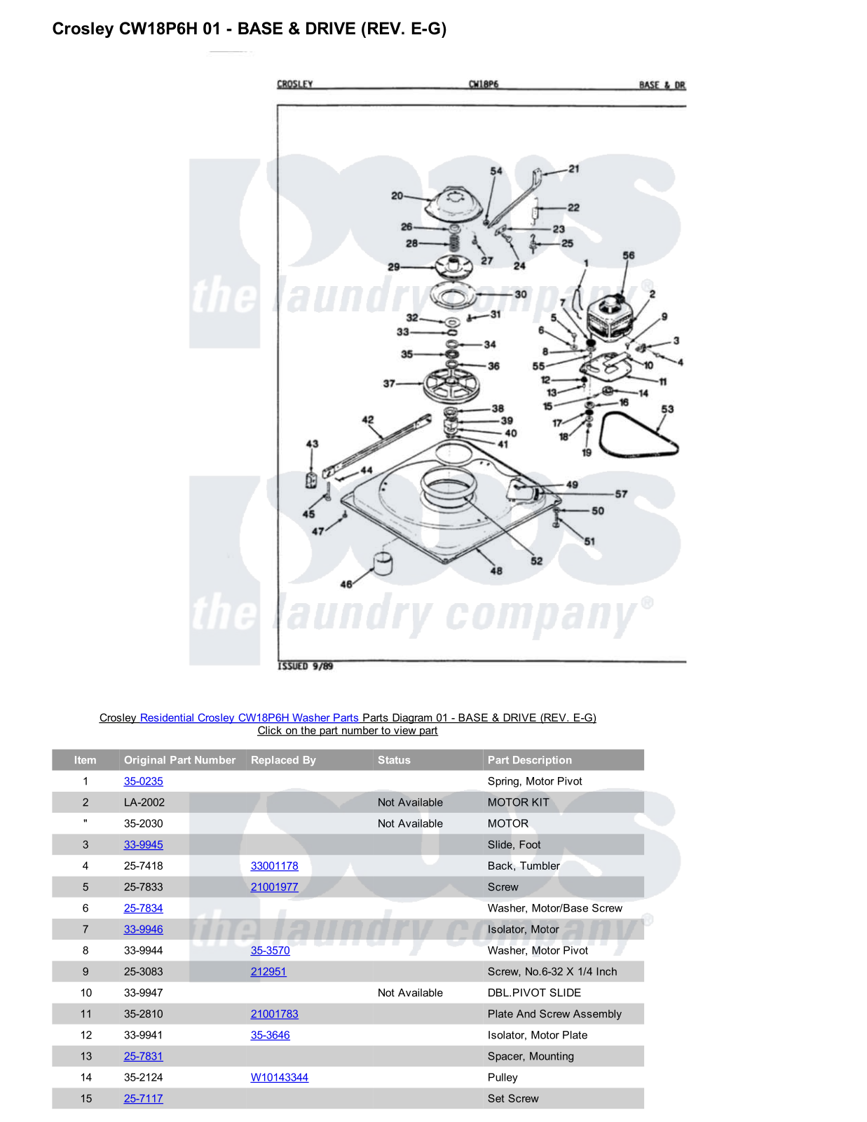 Crosley CW18P6H Parts Diagram