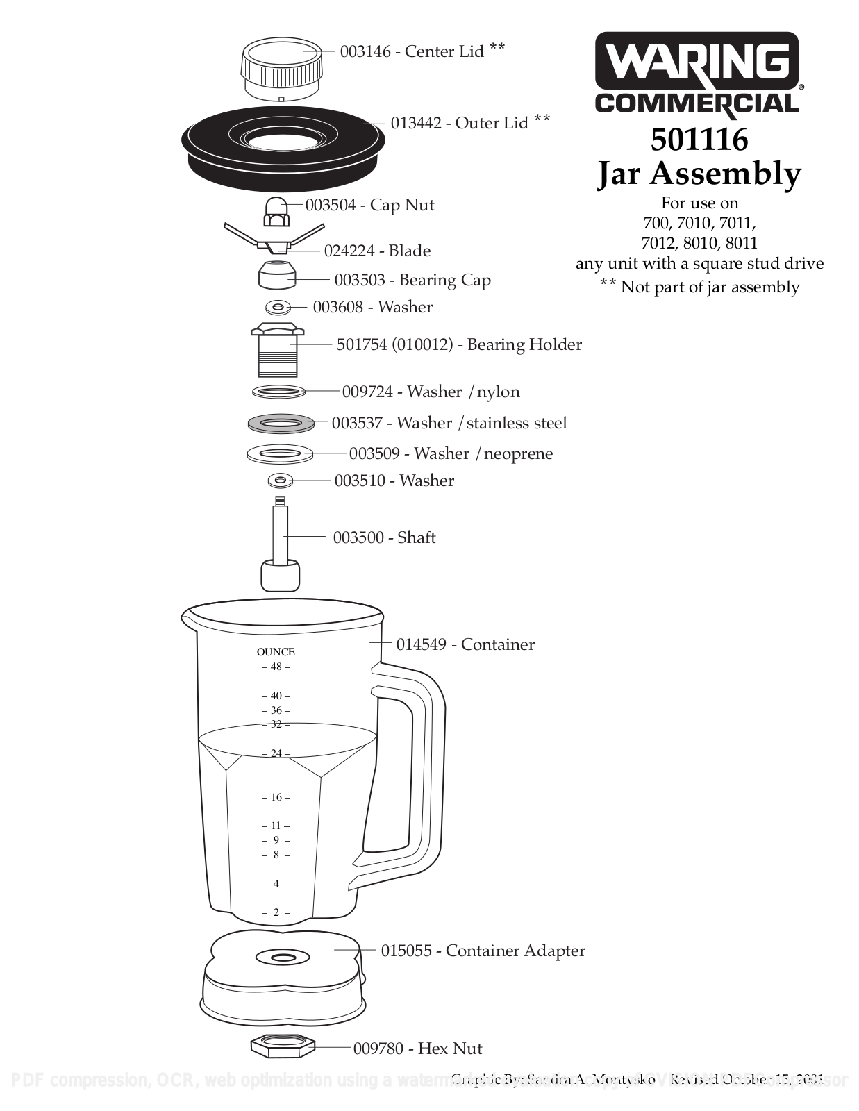 Waring 501116 Parts List