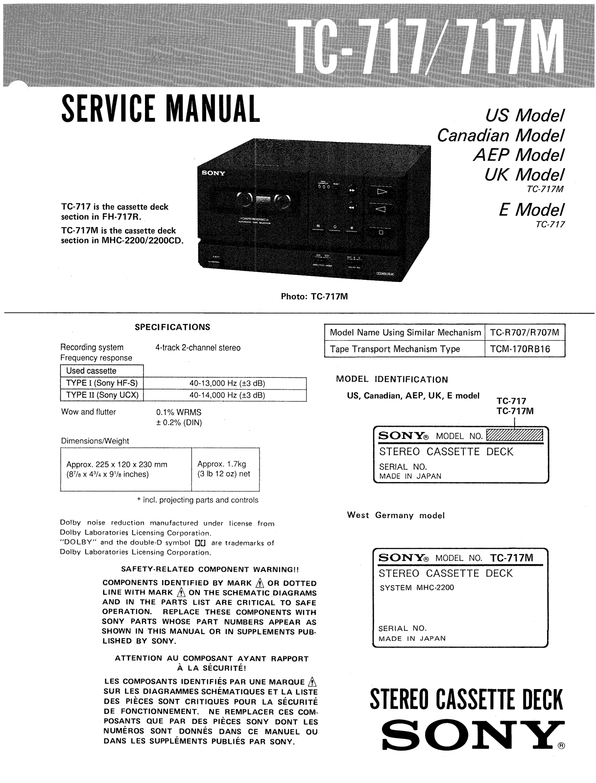 Sony TC-717-M Service manual