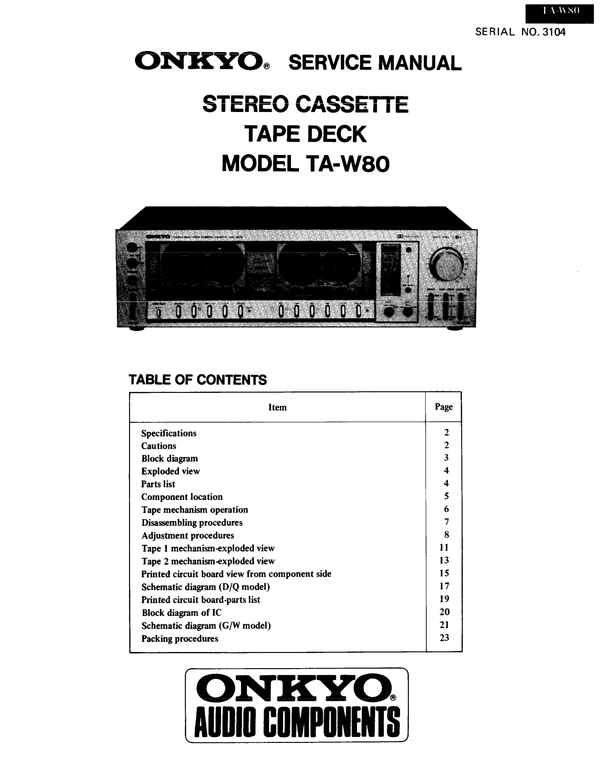 Onkyo TAW-80 Service manual