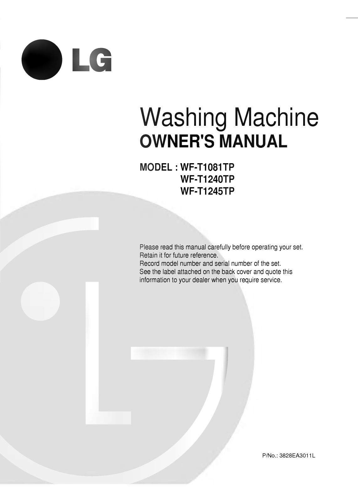 LG WF-T1081TP Owner's manual