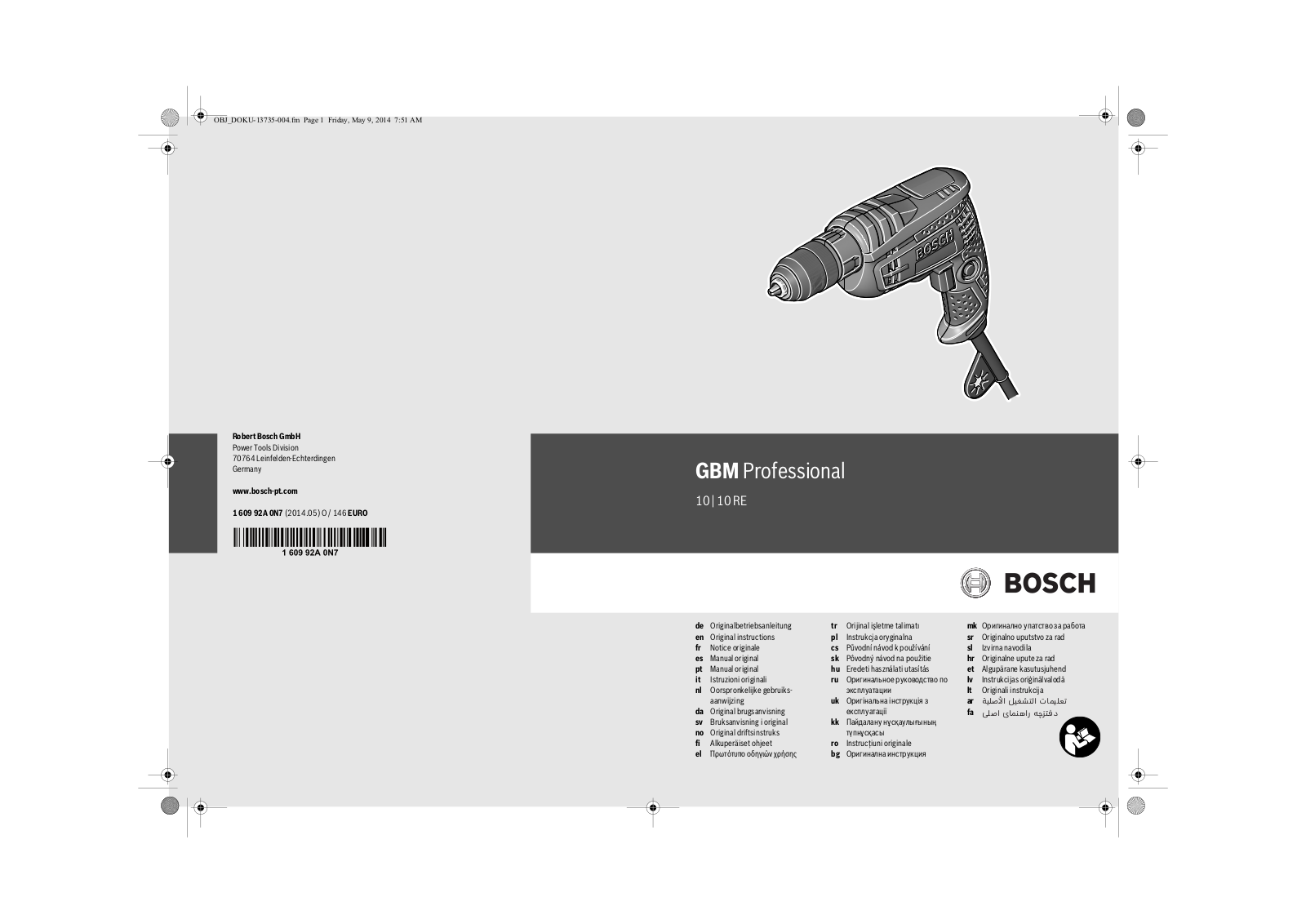 Bosch GBM Professional 10, GBM Professional 10 RE User Manual