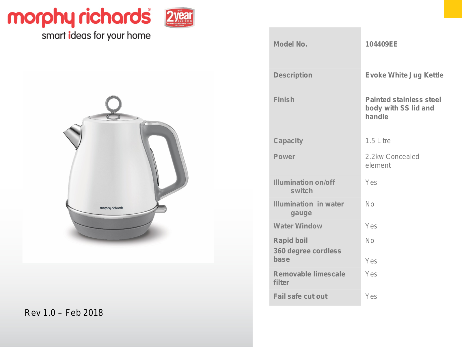 Morphy Richards 104409 Specifications Sheet