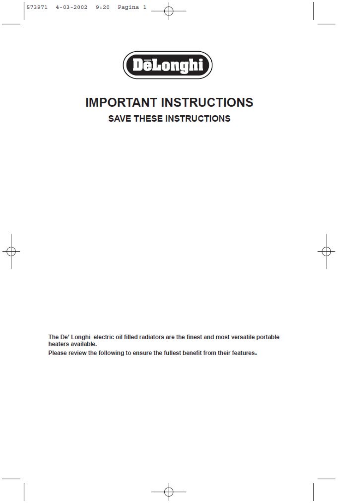 Delonghi 9707 Tex:1 Owner's Manual