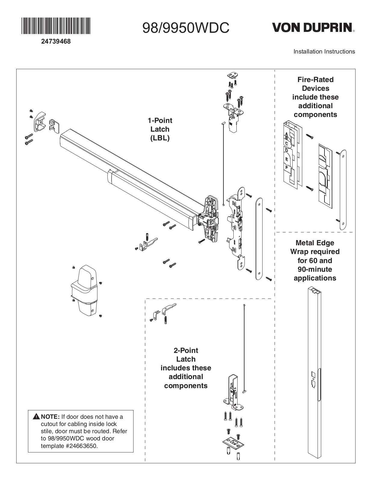 Von Duprin 9950WDC, 9850WDC, 98/9950WDC Installation Instructions Manual