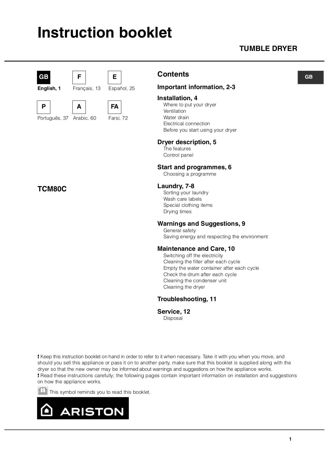 Hotpoint TCM 80C 6P/Z User Manual