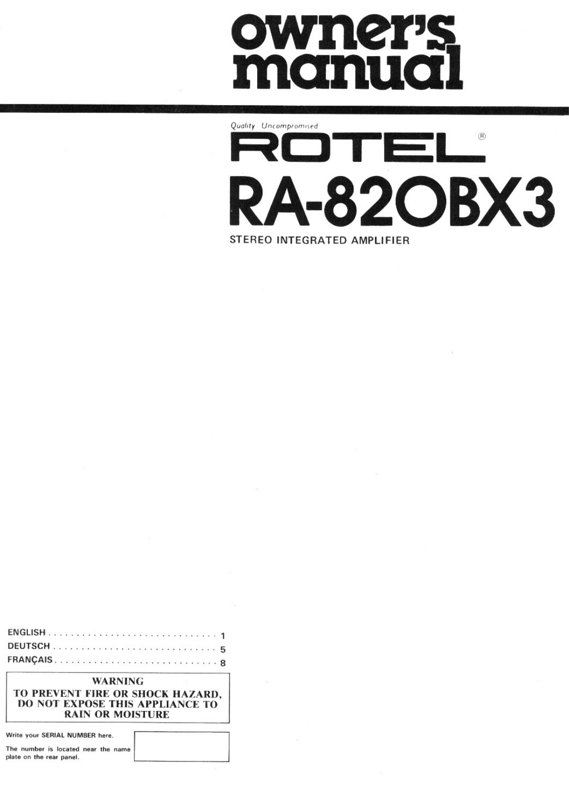 Rotel RA820BX3 User Manual